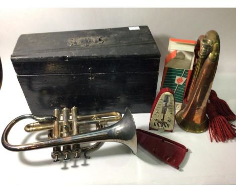 A C Silvani of Wilson Street London &amp; Paris cornet with mouthpiece in original fitted box, together with a Hawkes &amp; S