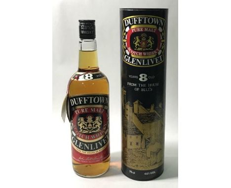 A 70cl bottle of Dufftown Glenlivet Pure Malt Scotch Whisky, 8 years old, 70 Proof, bottled by Arthur Bell &amp; Sons Ltd. Ol