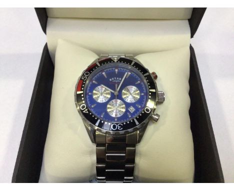 A gents stainless steel Rotary Chronospeed, the blue dial with batons denoting hours, date aperture and three subsidiary dial