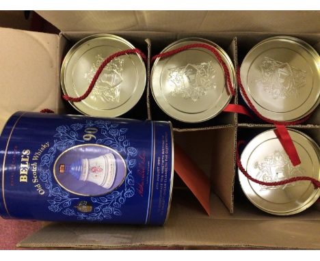 Five unopened commemorative Bell's Extra Special, Old Scotch Whisky ceramic decanters, commemorating the 90th birthday of the