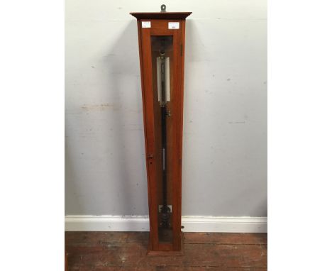 A marine type stick barometer by A Gallenkamp &amp; Co. Limited of London, no.4294, housed in a glazed mahogany wall mounted 