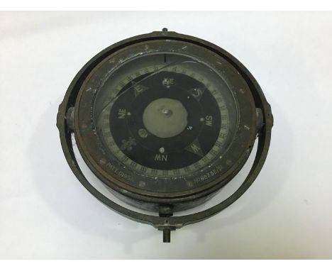 A large Naval ship's liquid filled gimbal compass, Pat no. 0195A, body 20cm wide 