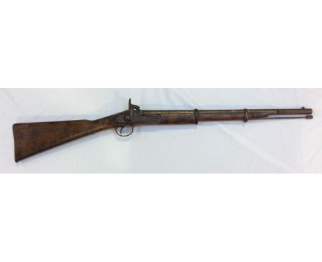 An 1858 Enfield Pattern Percussion Carbine, with Tower marks, 24" inch steel barrel with WD arrow, brass fore end cap, trigge