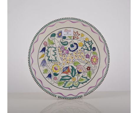 Poole Pottery shallow circular dish, Persian Deer pattern, diameter 26cm, (boxed).
