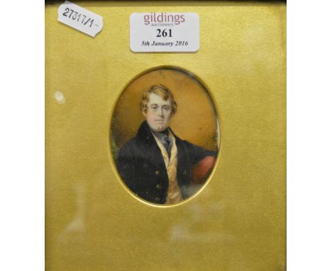 Victorian School, Gentleman, half length, oval portrait miniature, 8cm x 6cm.
