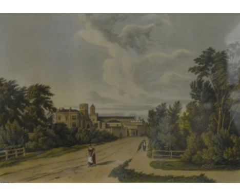 After W Westall, View of Rugby School, reproduction colour print, 19cm x 27cm and three others, (4).
