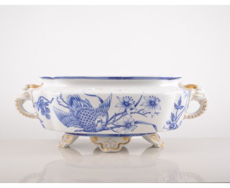 Royal Worcester blue and white two handled tureen, lacking lid, 35cm, a Wedgwood Devon Rose pattern rose bowl, Quimper style 
