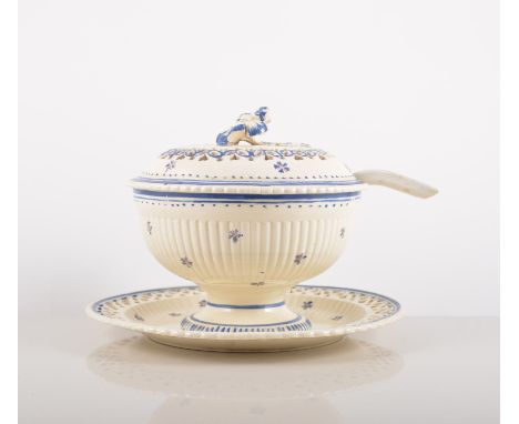 An English cream ware pedestal bowl, probably James & Charles Whitehead, Staffordshire, circa 1800, fluted bowl with a domed 