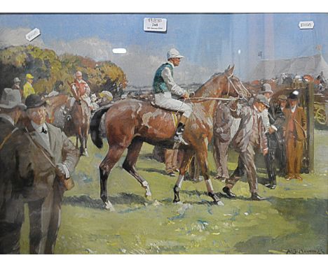 After Alfred Munnings, The Paddock, contemporary coloured print, 43cm x 58cm and a similar print, (2).