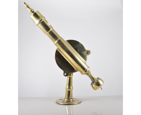 Brass ships bell, with bracket, 22cm, a brass champagne corker, and a brass lamp, (3).