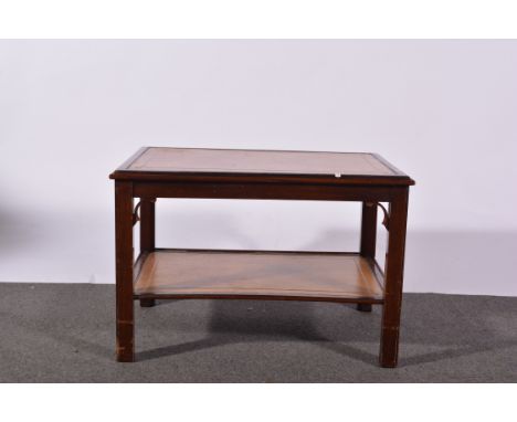 Mahogany bar-back dining chair, drop-in seat, square tapering legs, width 50cm, height 86cm and a mahogany coffee table, with
