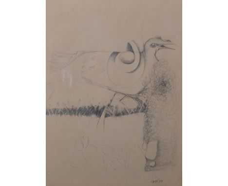 Cecily Sash, Bird study, Signed and dated 74, graphite, 47 x 34cms.