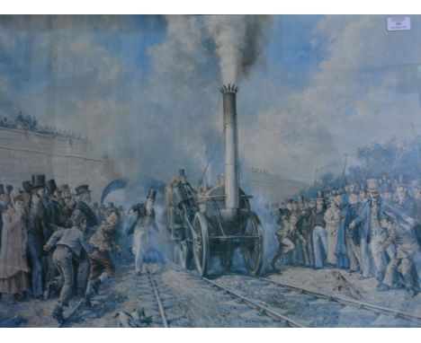 After Alan Fearnley, 'Stephenson's Rocket', colour print, 54 x 74cm and four other colour prints, (5).
