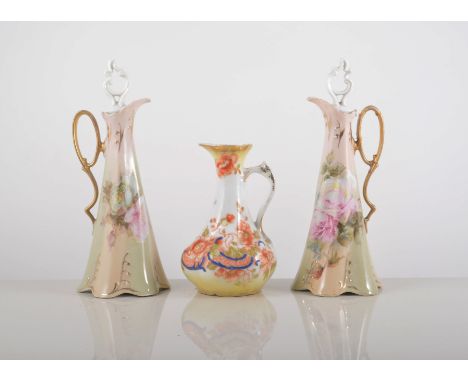 Continental porcelain four light candelabra, 33cm, a pair of similar candlesticks, a pair of painted Parian figures, other de