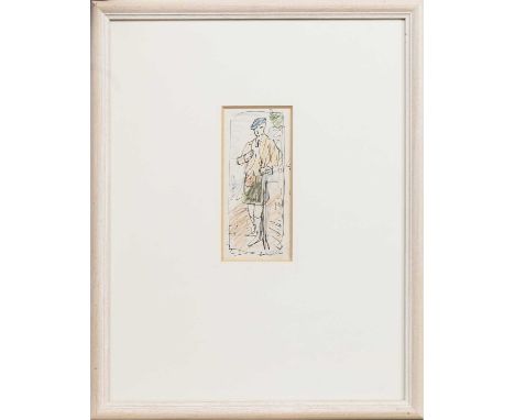 GEORGE LESLIE HUNTER (SCOTTISH 1877 - 1931), THE LAIRD mixed media on paper, titled label versomounted, framed and under glas
