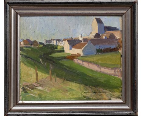* DAVID MACBETH SUTHERLAND RSA (SCOTTISH 1883 - 1973), AYRSHIRE oil on board, titled and dated 1927 versoframedimage size 26c