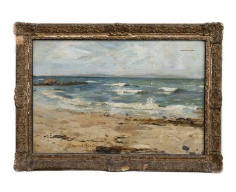 MANNER OF ROBERT GEMMELL HUTCHISON RSA RBA ROI RSW (SCOTTISH 1855 - 1936), BEACH LANDSCAPE oil on canvas, signed 'R Gemmell H