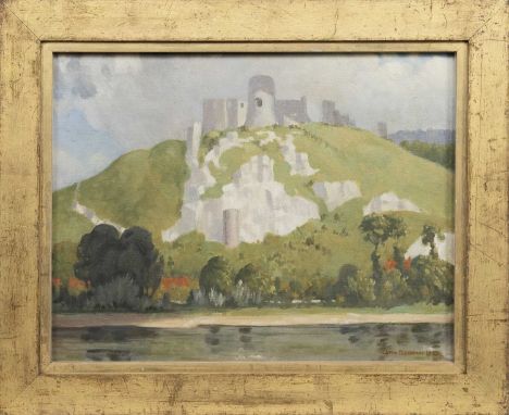 JOHN DUNCAN RSA RSW (SCOTTISH 1986 - 1945), CHATEAU GAILLARD oil on board, signed and dated 1925, titled label versoframed an
