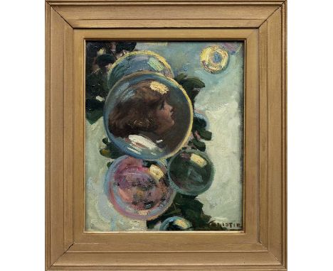 JAMES ELDER CHRISTIE NEAC (SCOTTISH 1847 - 1914), BUBBLES oil on canvas, signed, further signed and titled versoframed and un