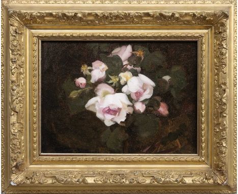 JAMES STUART PARK (SCOTTISH 1862 - 1933), WHITE AND PINK ROSES oil on canvas, signedframedimage size 30cm x 39cm, overall siz