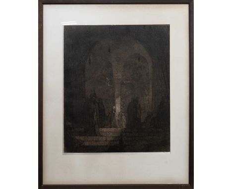 MARIUS ALEXANDER JACQUES BAUER (DUTCH 1867 - 1932), PORCH OF MOSQUE etching on paper, signed, titled label versomounted, fram