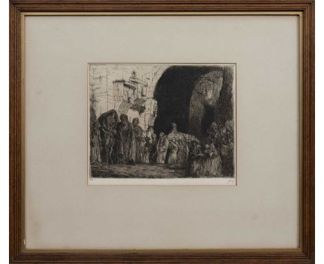 MARIUS ALEXANDER JACQUES BAUER (DUTCH 1867 - 1932), FUNERAL IN CAIRO etching on paper, signed, titled versomounted, framed an