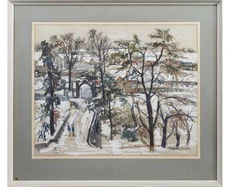 * ROBERT HARDIE CONDIE RSW (SCOTTISH 1898 - 1981) WINTER IN THE DEN  watercolour on paper, signed, titled label verso mounted