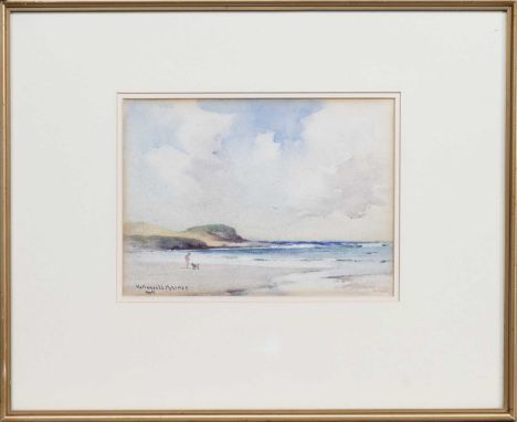 ROBERT RUSSELL MACNEE (SCOTTISH 1880 - 1952), FIGURES ON THE COAST watercolour on paper, signedmounted, framed and under glas