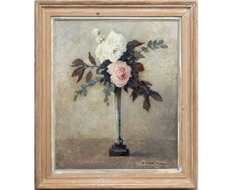 * ADRIAN HILL RBA RI (BRITISH 1895 - 1977), FLOWER PIECE oil on board, signed, titled and dated 1964 versoframedimage size 61