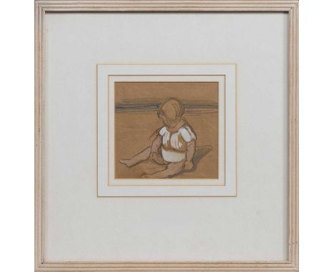 * DOROTHY JOHNSTONE ARSA (SCOTTISH 1892 - 1980), ON THE BEACH pencil and watercolour on paper, titled label versomounted, fra