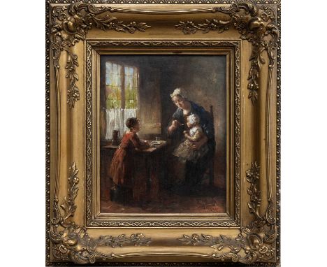 BERNARD DE HOOG (DUTCH 1867 - 1943), FEEDING TIME oil on board, signedframed and under glassimage size 25cm x 21cm, overall s