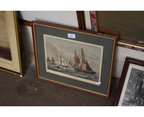 19TH CENTURY COLOURED ENGRAVING AFTER J R WELLS, 'THE TRAINING-BRIGS RACE AT THE PLYMOUTH REGATTA', F/G, 44CM WIDE