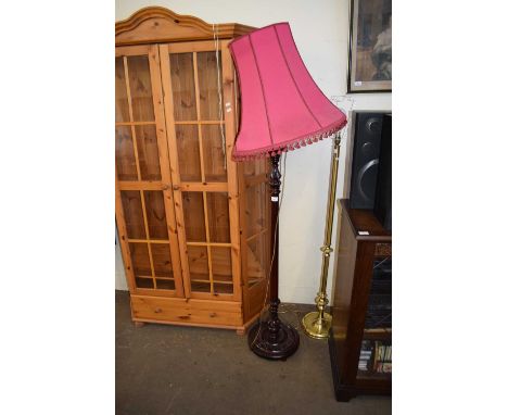 WOODEN STANDARD LAMP WITH PINK SHADE