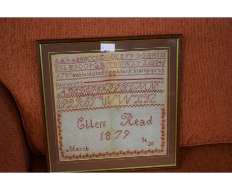 NEEDLEWORK SAMPLER SIGNED 'ELLEN READ MARCH 28TH 1879'