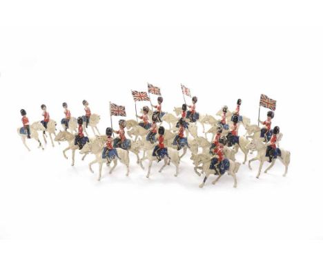 EARLY 20TH CENTURY BRITISH HOLLOWCAST LEAD TOY SOLDIER CAVALRY GROUPmade by John Hill & Co. (Johillco England), some stamped,