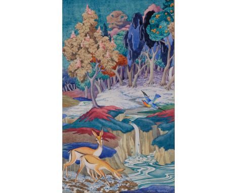 John Vernal (1914 - 2002), Garden of Eden, watercolour, signed, 30cm x 18cm, mounted Image in very good condition, mount disc
