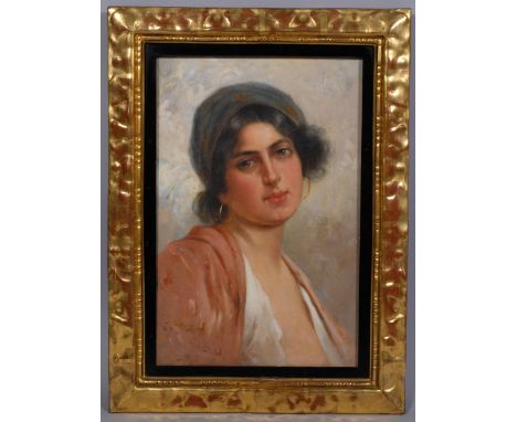 Eduardo Forlenza (1861 - 1934), portrait of an Italian girl, oil on canvas, signed, 43cm x 29cm, framedGood condition, 1 very