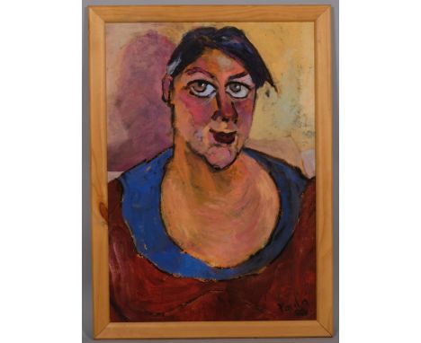 Barbara Karn, portrait of a woman, oil on board, signed and dated 1998, 75cm x 52cm, framedGood condition 