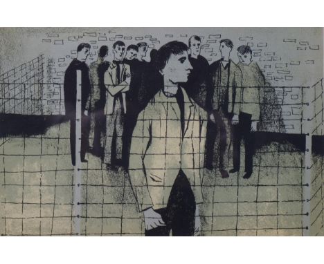 William Scott (1913-1989), original lithograph in colours on paper, Prisoners of War, 13cm x 20cm, mounted, glazed and framed
