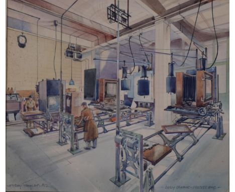 Harry Thomas, Daily Graphic process workshop, watercolour, signed and dated 1952, 26cm x 30cm, mountedVery slight paper disco