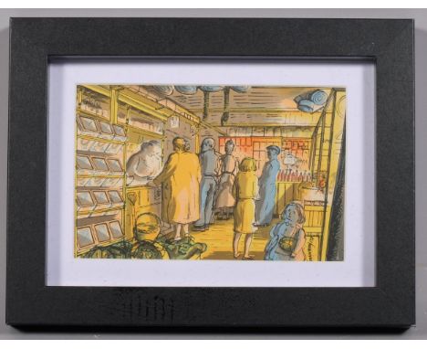 Edward Bawden (1903 - 1989), A Village Store/The Baker, colour lithograph, published by Curwen Press 1949, image 9cm x 15.5cm