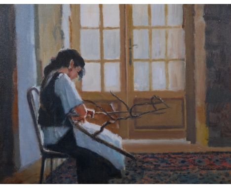 Edward Dawson (1941 - 1999), portrait of Charlotte, oil on board, signed, 31cm x 40cm, framedGood condition 