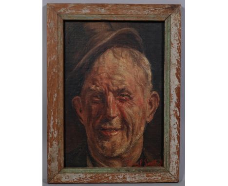 Jozef Goethal, head portrait of a man, oil on board, signed, 34cm x 23cm, framedGood condition 
