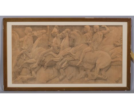 Classical relief sketch, pencil drawing on paper, unsigned, 40cm x 74cm, framedEven paper discolouration, no foxing, frame ha