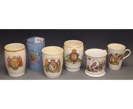 Royal commemorative ware - George V silver jubilee ceramic beaker; George VI; Queen Elizabeth II coronation ceramic and glass