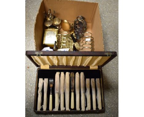 A Victorian silver-plated eight-bar thistle toast rack; other plated toast racks; flatware, various; ceramic and plated prese