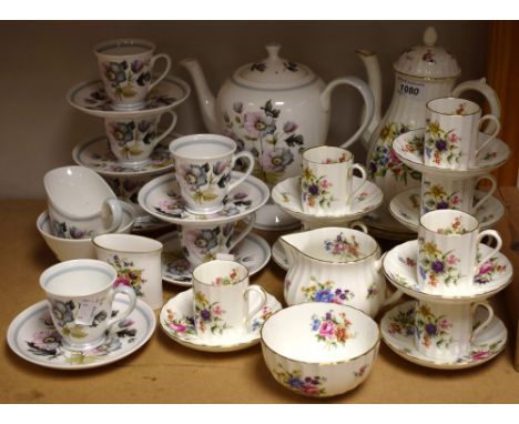 Ceramics - a Royal Worcester Roanoke coffee set comprising a coffee pot, eight coffee cans and saucers, three tea plates, mil