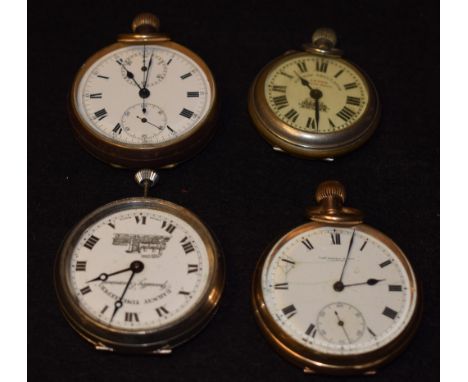 Pocket Watches - a Thomas Russell & son open face pocket watch, gold plated case, white enamel dial, Roman numerals, minute t