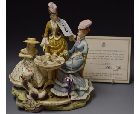 A Royal Worcester figural group, The tea Party, 230/250, certificate