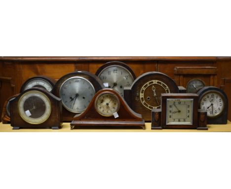 Clocks - An Art Deco oak cased mantel clock; others Smiths, Temco, etc (12)